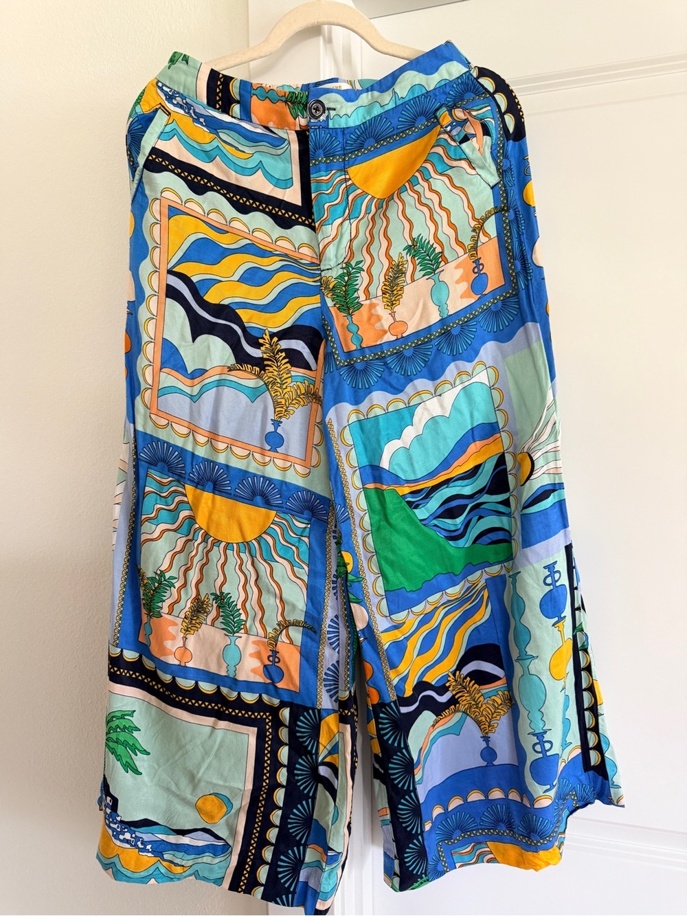 Anthropologie Maeve Blue Green Tropical Print pants